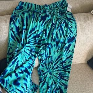 NEW wTags Ocean Aqua TieDye Burst Intimates WideLeg Blue nTeal Comfortable Pants